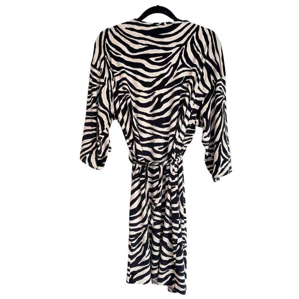 Flora by Floral Nikrooz Zebra Print 3/4 Sleeve Tie Waist Robe Women's Size XL - Picture 6 of 10